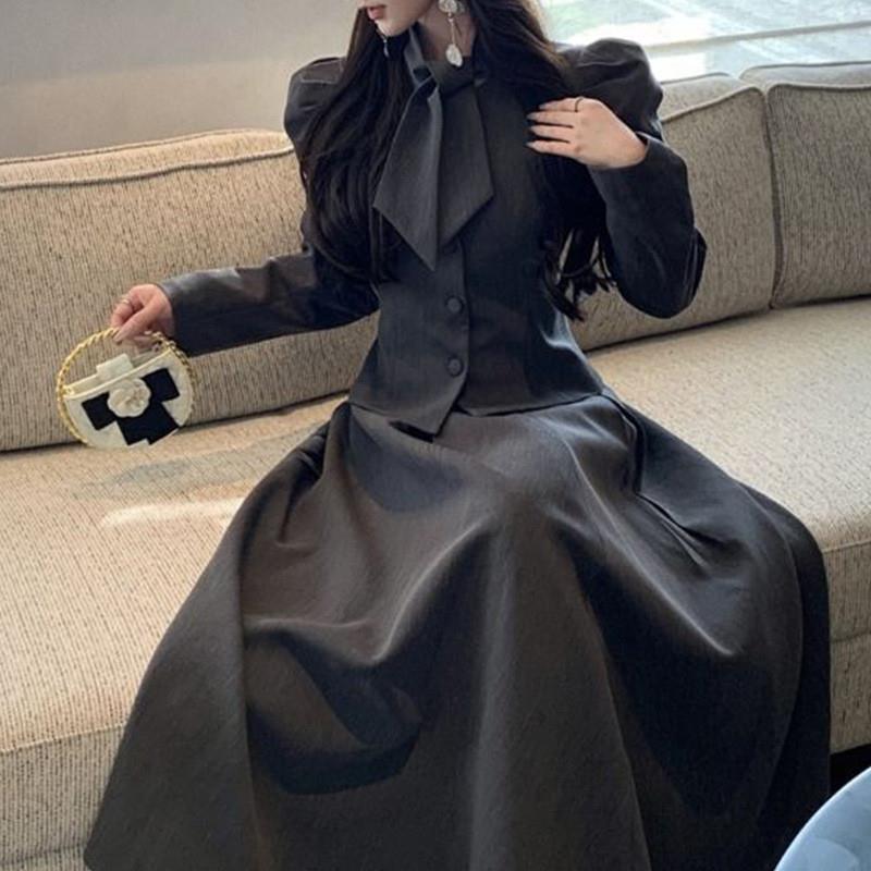 复古气质收腰显瘦西装外套女2026年春秋季高腰伞裙半身裙子两件套