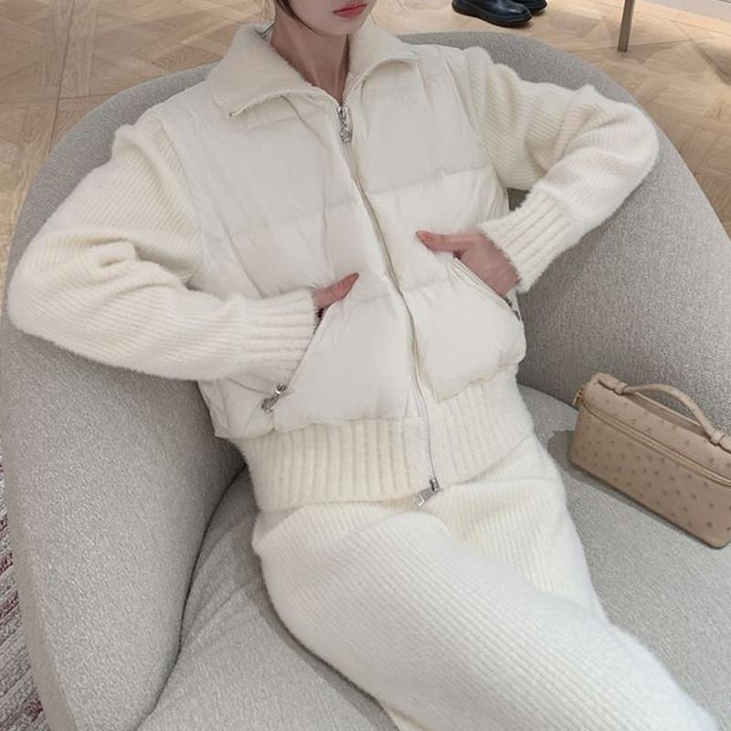 纯色棉服女冬季2026新款超好看爆款小个子拼接毛衣短款棉服外套