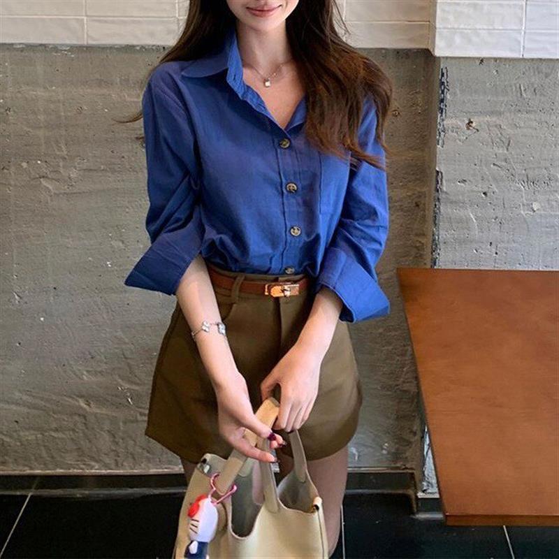 高级感复古宽松长袖衬衫西装阔腿短裤女2026夏季新款时尚套装ins
