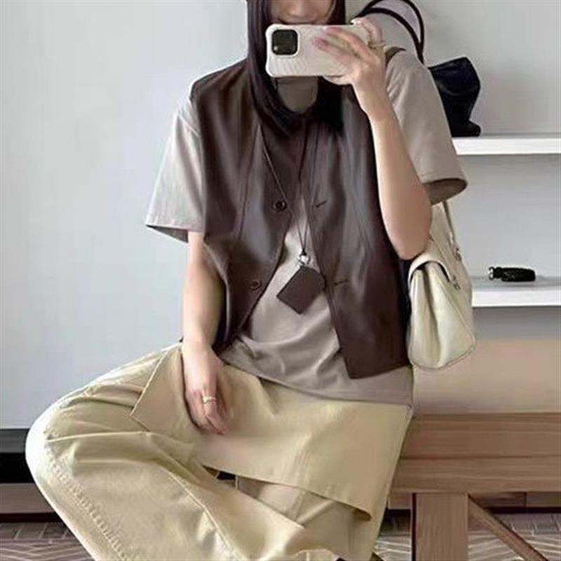 2026小众设计感短袖马甲时尚百搭女装秋新款叠穿复古套头上衣背心