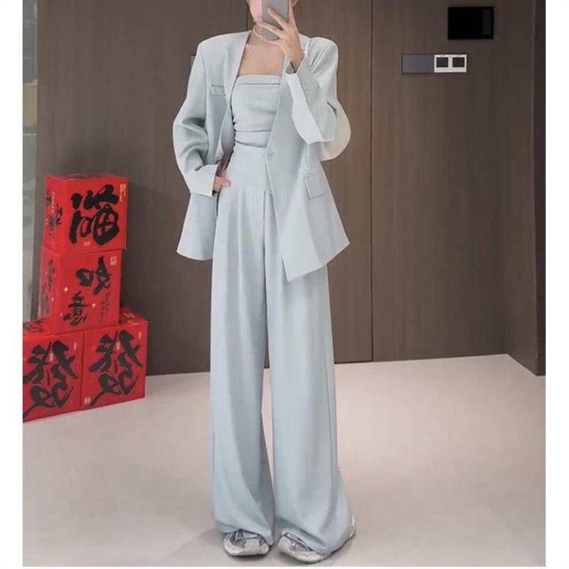2026年秋新款高级感韩系两件套小众西服外套抹胸上衣阔腿裤套装女图片