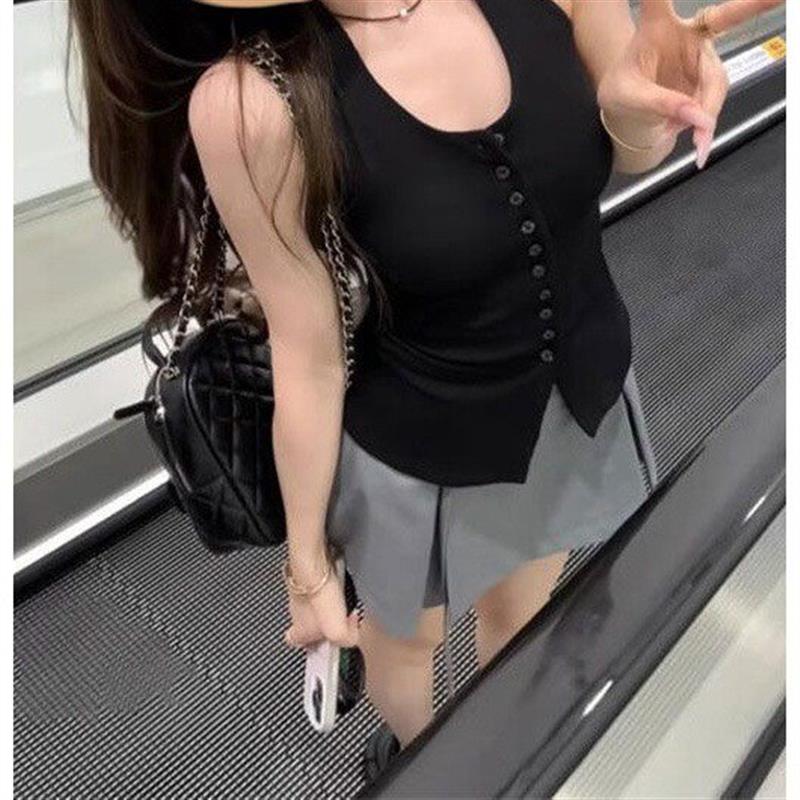 黑色两件套吊带背心女装夏外穿性感辣妹纯欲挂脖时尚修身无袖上衣