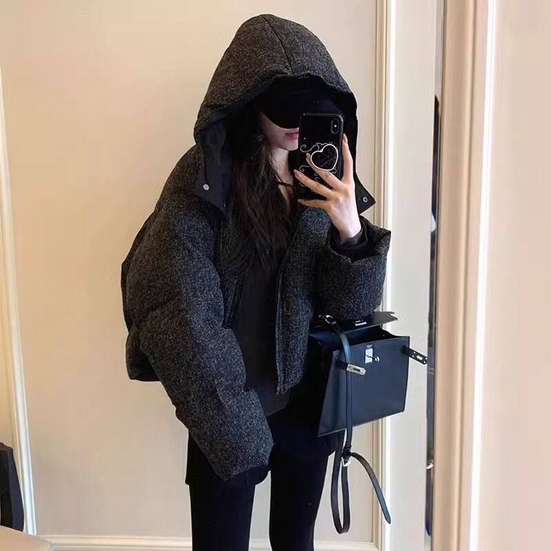 高级感炸街黑色短款棉服女冬季2025新款时尚洋气小香风连帽外套潮