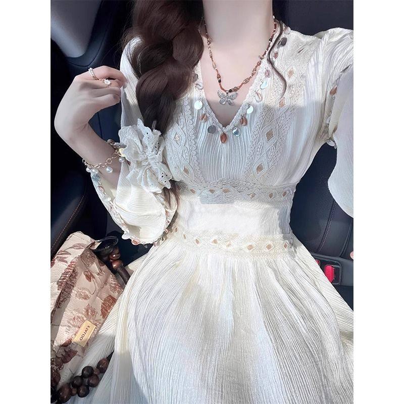 连衣裙女2025春夏季新款长袖显瘦收腰裙子小个子高级感独特超好看