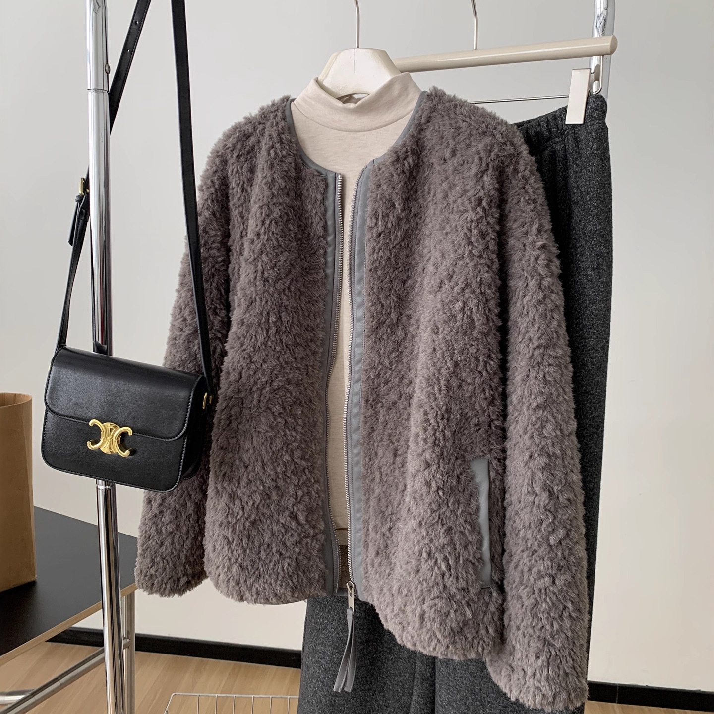 皮毛一体皮草外套防风保暖羊羔毛