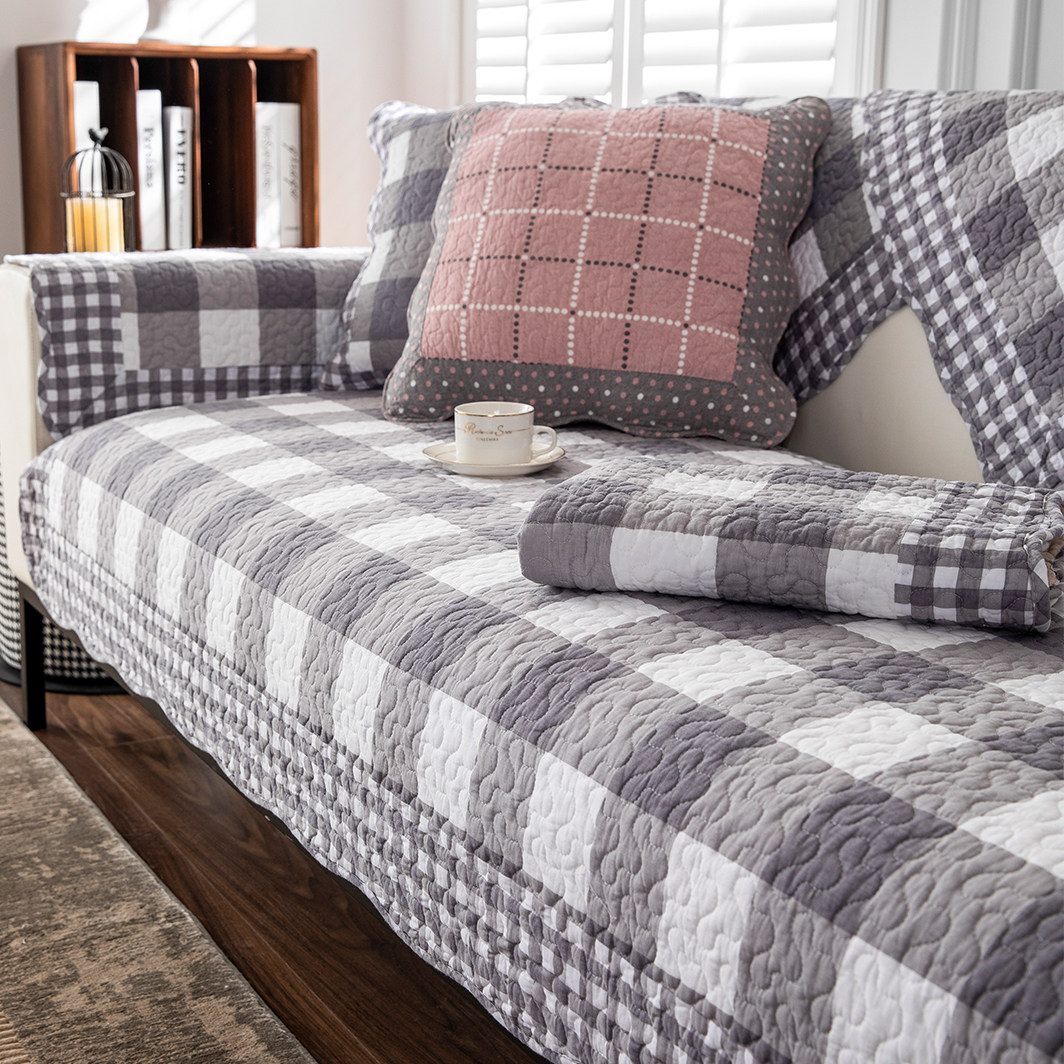 经典复古格子水洗棉沙发垫四季通用全棉套罩巾防滑布艺纯棉坐垫子