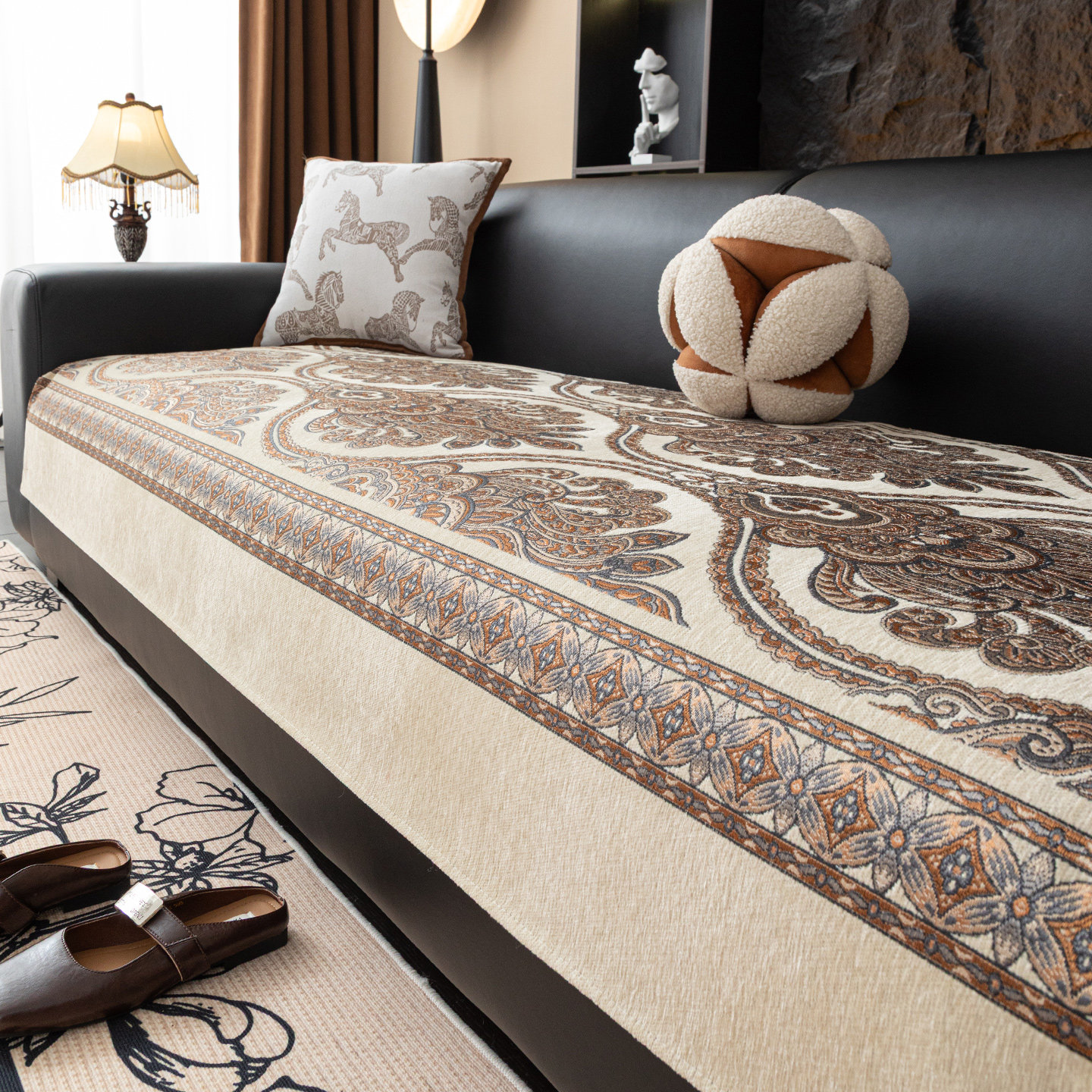 新中式沙发垫四季通用固定防滑坐垫子2025新款沙发盖布秋天冬复古