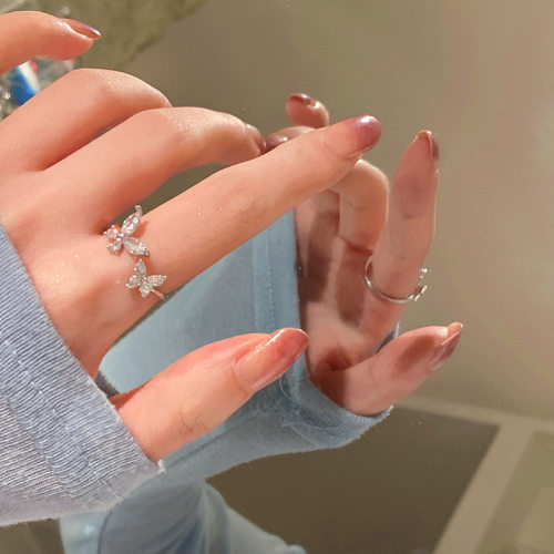 开口蝴蝶戒指双蝴蝶戒指女
