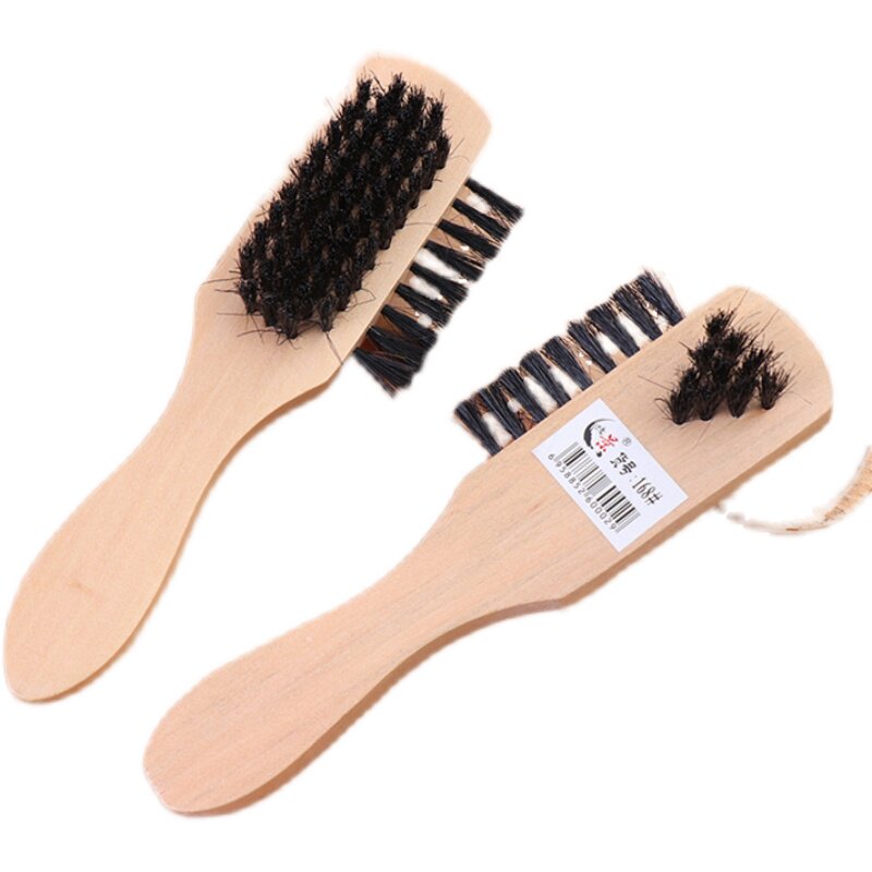 猪鬃毛鞋油刷实木手柄鞋油刷擦鞋刷清洁鞋刷软毛刷三面猪毛刷子