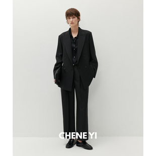 套装 休闲裤 YI意大利进口Angelico色织条纹戗驳领羊毛西装 CHENE