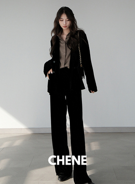 CHENE YI万事利真丝丝绒慵懒氛围感真丝撞边西装外套设计感小西服