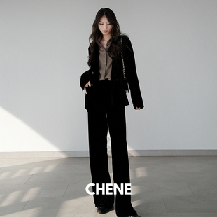 CHENE 外套设计感小西服 YI万事利真丝丝绒慵懒氛围感真丝撞边西装