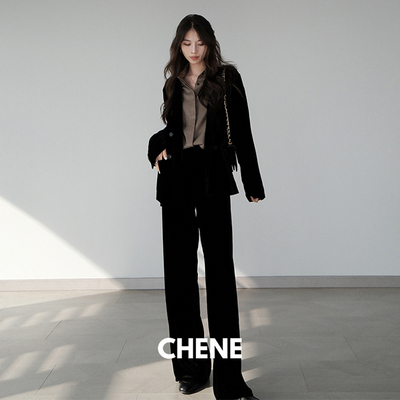 CHENE YI万事利真丝丝绒慵懒氛围感真丝撞边西装外套设计感小西服