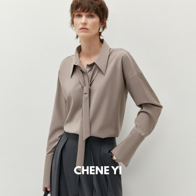 CHENE YI 羊毛混纺可拆卸领带设计感长袖女士衬衫高级感轻奢上衣
