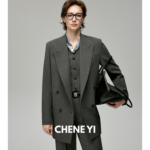 CHENE YI欧洲进口E.Miroglio精纺羊毛西装/马甲/西裤三件套套装女
