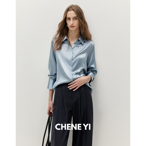 CHENE YI 19MM万事利1oo桑蚕丝定染极简真丝通勤衬衫女外套上衣