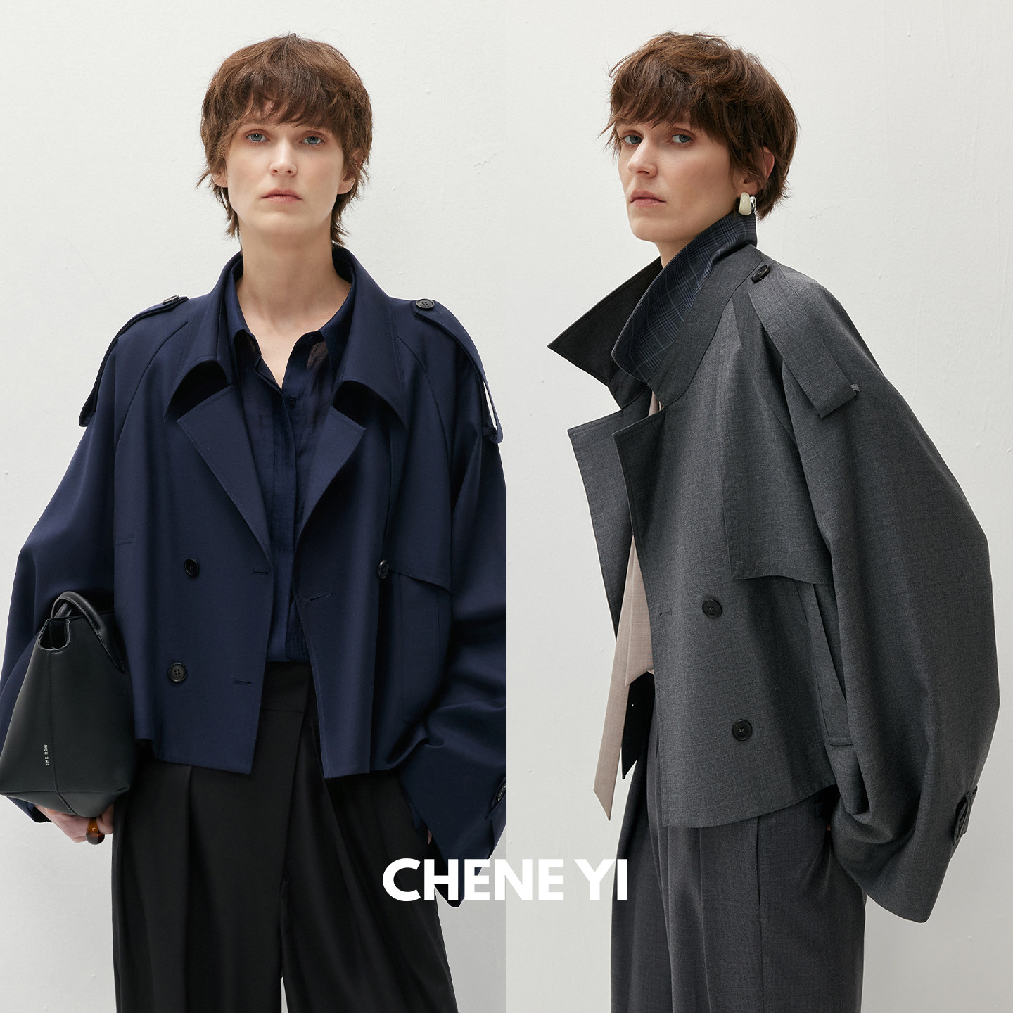 CHENE YI 康赛妮chao细羊毛双排扣短款斗篷风衣女高级感女士外套
