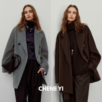 CHENE YI 双面料版本进口TEXCO经典101801短款大衣双排扣毛呢外套