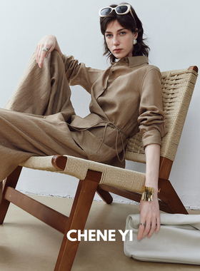 CHENE YI重磅荃亚麻设计感交叉绑带衬衫/松弛感亚麻阔腿裤套装
