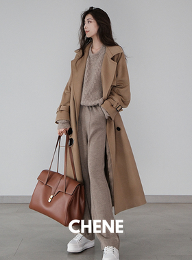 CHENE YI90羊毛10羊绒两穿式设计感薄呢风衣毛呢大衣外套