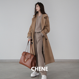 CHENE 设计感薄呢风衣毛呢大衣外套 YI90羊毛10羊绒两穿式