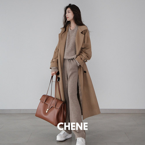 CHENE YI90羊毛10羊绒两穿式设计感薄呢风衣毛呢大衣外套