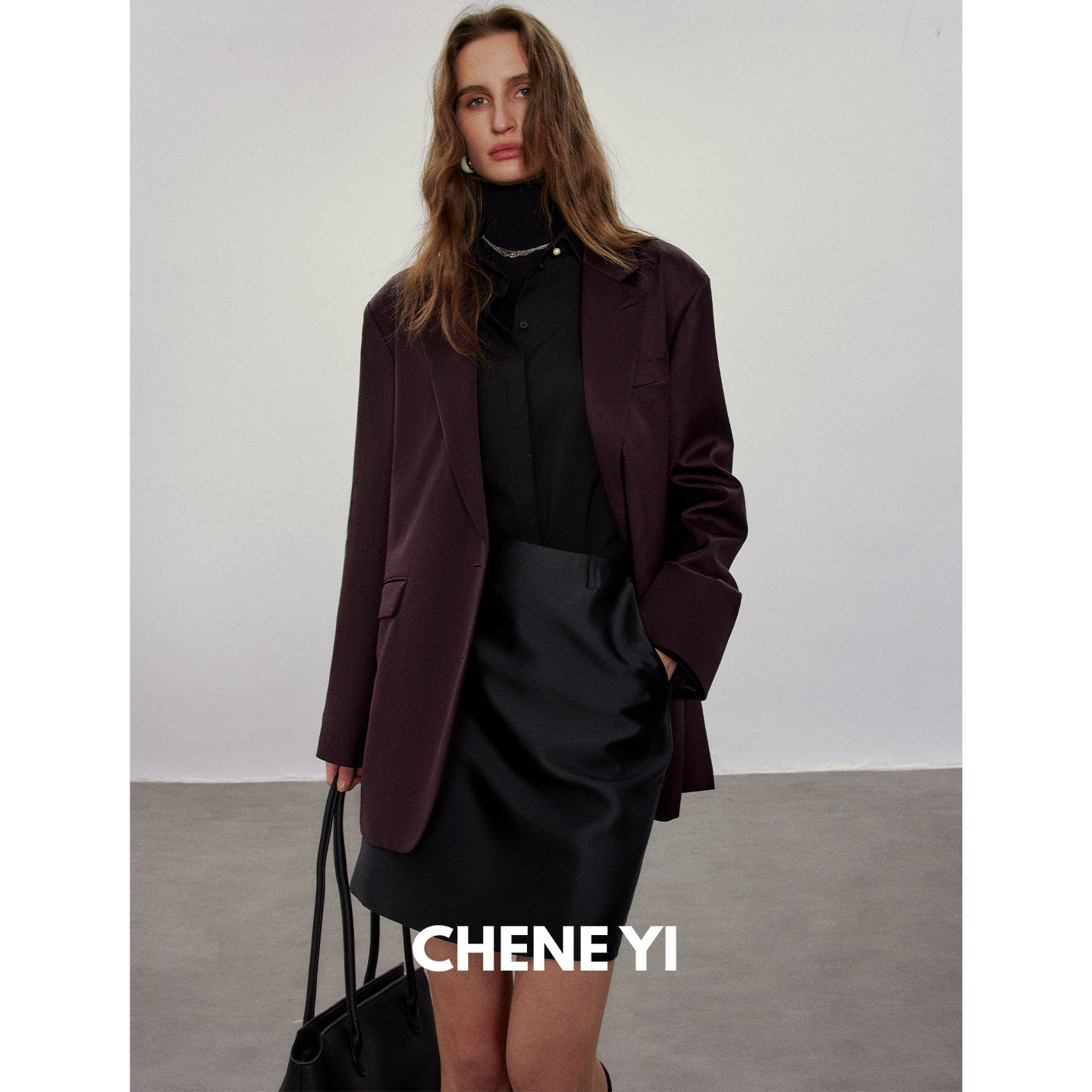 CHENE YI 重磅32MM真丝羊毛混纺设计感A字短裙女半身裙