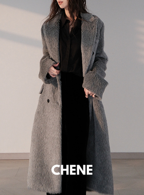 CHENE YI欧洲进口TEXCO长毛经典戗驳领廓形西装毛呢大衣外套秋冬