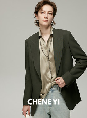 CHENE YI欧洲进口C&J强捻羊毛 简约老钱风廓形感休闲西装外套女