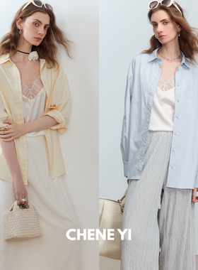 CHENE YI日本进口佰搭/通勤三褶袖克夫设计廓形外套高级感衬衫女