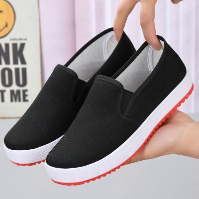 小白鞋一脚蹬女鞋白色帆布工作鞋