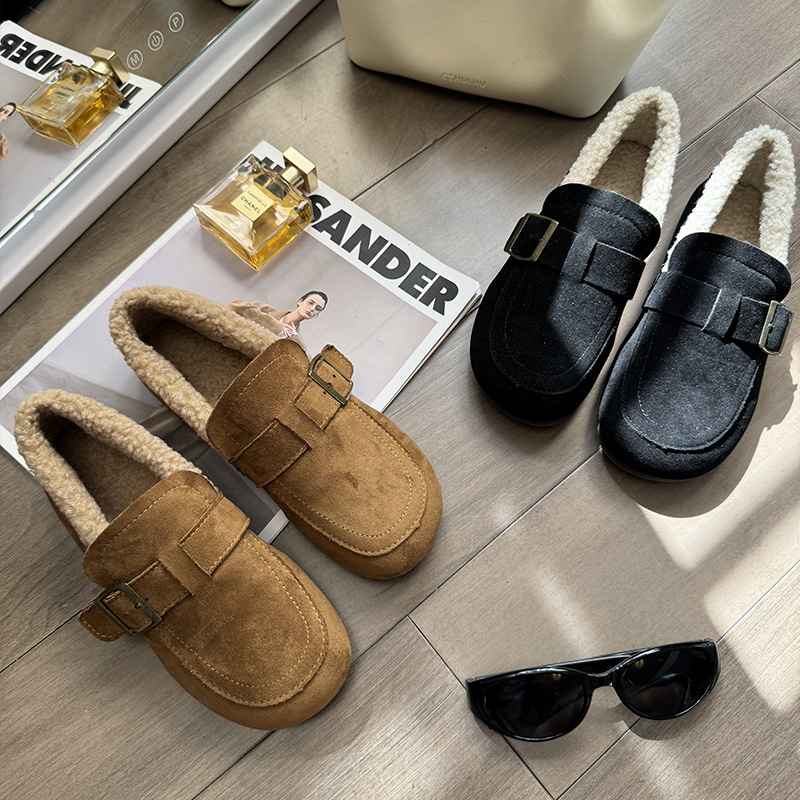 2025新款秋冬毛毛鞋女冬外穿复古棉鞋豆豆鞋勃肯鞋女加绒保暖女鞋