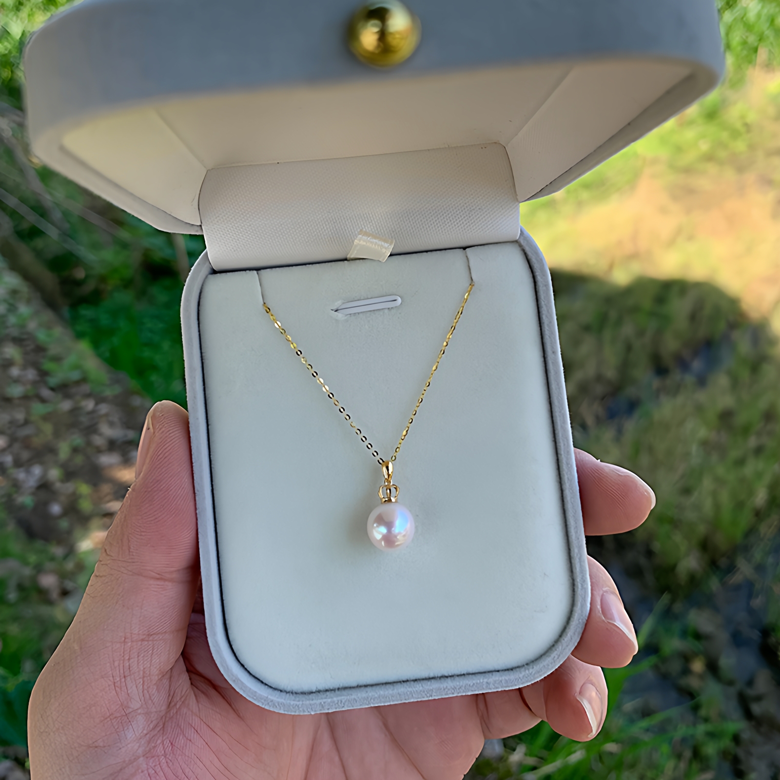 天然淡水akoya珍珠小皇冠吊坠 18K金项链单颗锁骨链气质正圆送礼