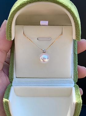极光淡水AKOYA珍珠王妃款吊坠18K金戴妃单颗天然项链锁骨链女颈饰