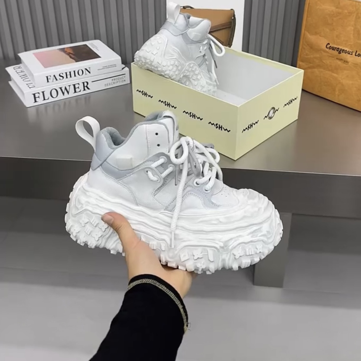 欧货松糕厚底真皮老爹鞋男24秋新款ins潮高帮增高轻便休闲运动鞋