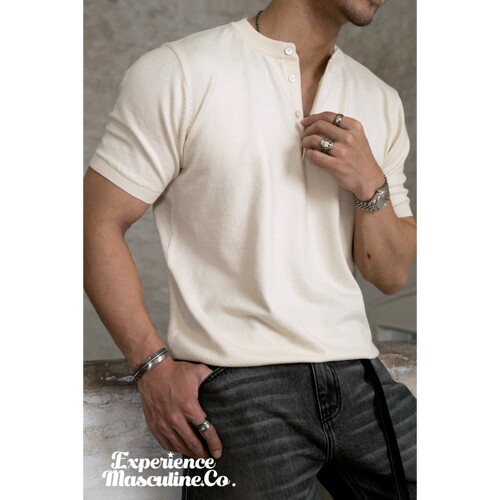 柴米短袖美式复古男士亨利领T恤