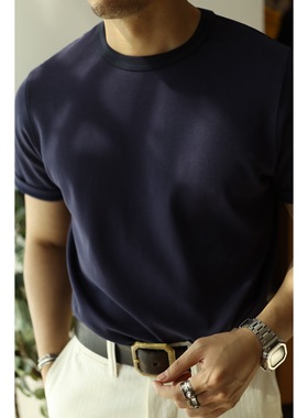 柴米Pima棉基础款短袖T恤美式复古圆领纯棉绅士纯色夏季阿美咔叽