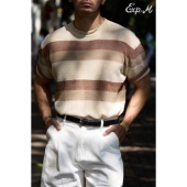 柴米亚麻混纺针织T恤男宽松休闲通勤老钱风短袖 上衣美式 复古咔叽