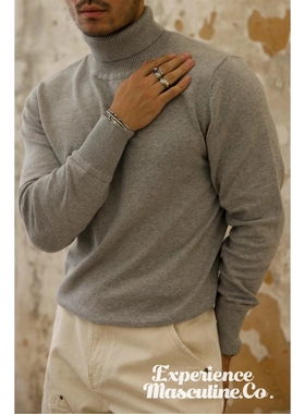 柴米高领修身纯棉毛衣男士新款纯色秋冬打底百搭美式复古2023高端