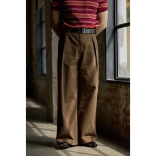 复古2026春季 休闲西裤 新款 男百搭人字纹A字裤 纯棉阔腿裤 柴米美式