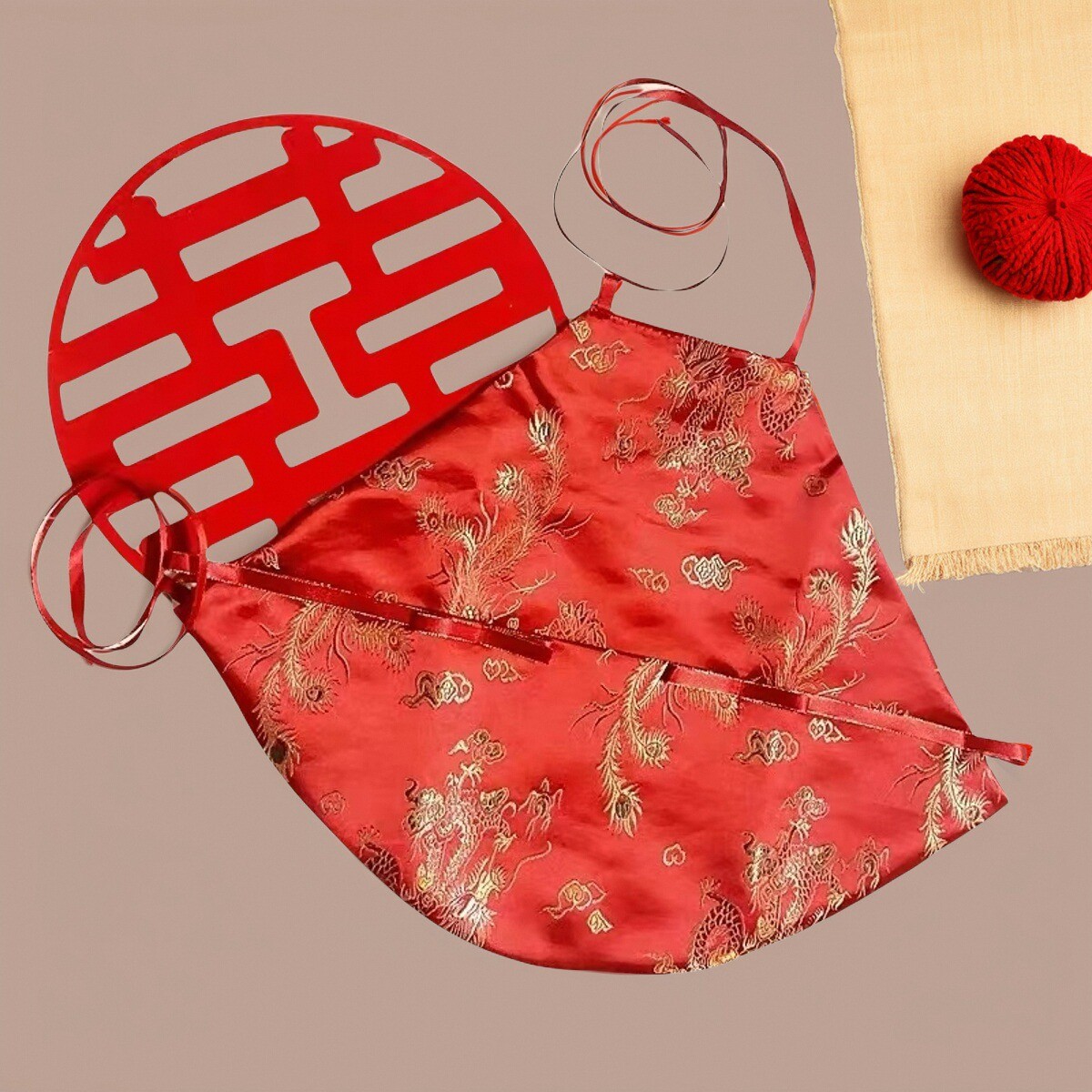 出花园肚兜结婚压箱底肚兜红色双层男女肚腰有口袋新娘内衣出嫁娶