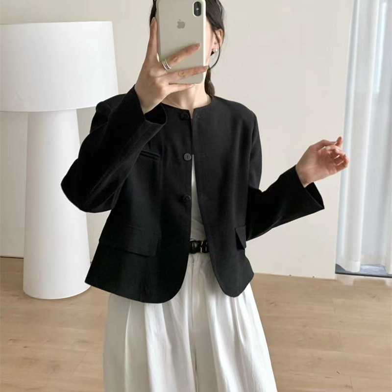 亚麻纯色气质西装外套女春秋20西装