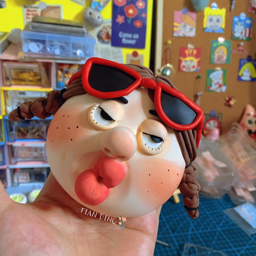 tian ding原创粘土红色眼镜搞笑女 丑萌粘土手机壳 备注型号