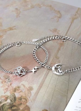 小王子与玫瑰情侣手链男女ins风小众设计手镯花朵镶钻手饰送礼物