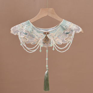 文艺表演古装配饰汉服云肩刺绣流苏假领国风披肩重工钉珠坎肩女