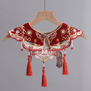 复古国风云肩婴幼儿童生日礼物璎珞汉服假衣领红色喜庆装饰小披肩