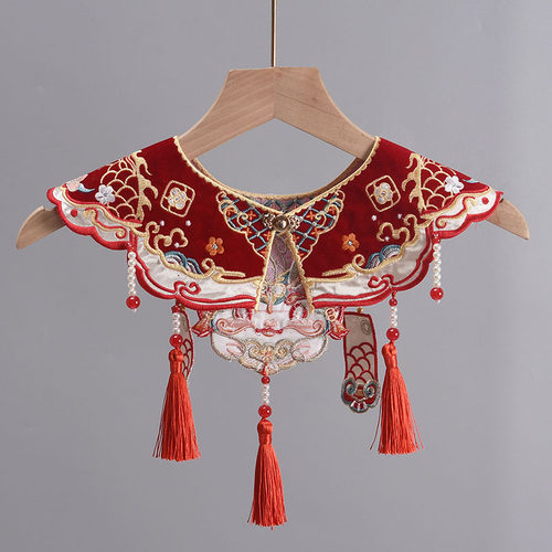 国风云肩汉服假衣领披肩红色儿童