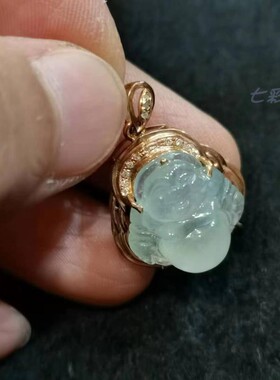 特价18K玫瑰金镶钻翡翠佛公 冰糯种种起荧光 PB210125 超高性价比