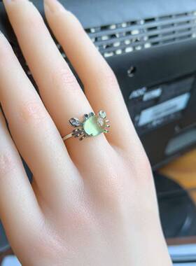 925银镀18K白葡萄石戒指 3.87ct全净玻璃体 高冰芙蓉种翡翠既视感