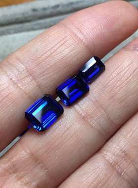 合成蓝宝石(焰熔法) 皇家蓝色A02BA-7 祖母绿型可镶男戒